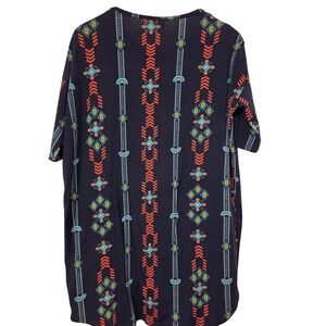 LuLaRoe Navy Blue Orange Teal Geometric Print Tunic Top‎